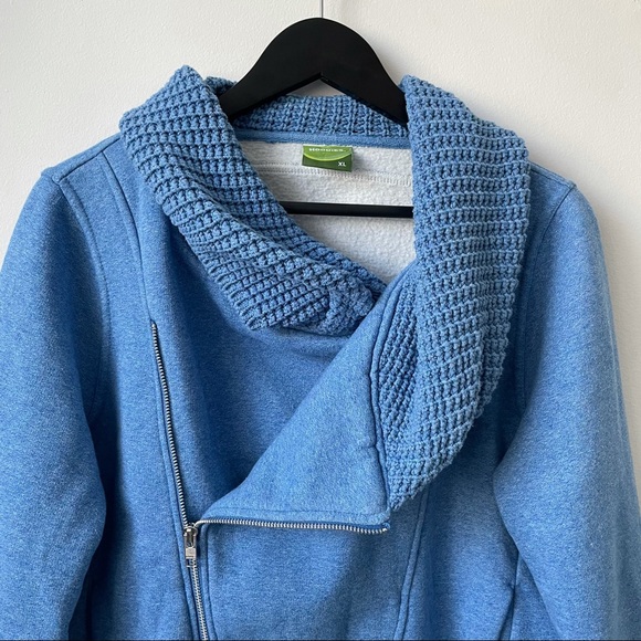 Blue Asymmetrical Zip Sweatshirt with Knit Collar - Picture 6 of 12